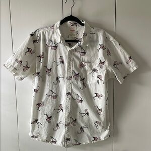 S-O-L-D. 
Levi's Men’s White Casual Button Down Shirt with flamingo Print
